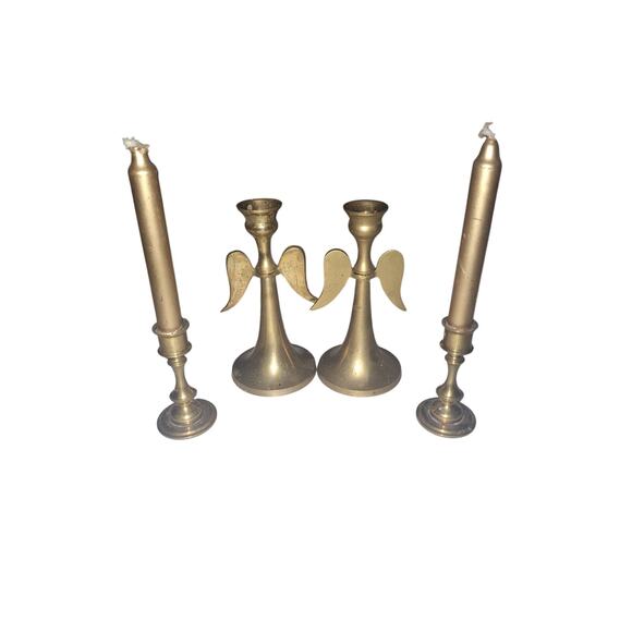 Vintage Lot 4 Holiday Brass Small Angel‎ & Denmark Brass Candlestick Holders - Picture 1 of 4